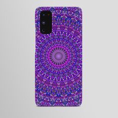 a purple and blue phone case with an intricate design on the back, featuring a circular flower