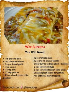 a menu with instructions for how to make an enchilada