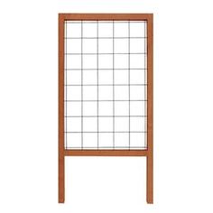 a wooden frame with white grids on the top and bottom, against a white background