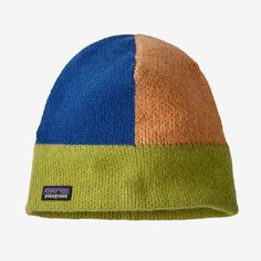 Built from soft 70% recycled wool/26% recycled nylon/4% other fiber yarn, this snuggle-friendly, toasty-warm beanie is designed for gluttonous amounts of cold-weather merriment, be it impromptu hockey games, snowy dog walks or farming over-the-shoulder powder turns. Made in a Fair Trade Certified™ factory. | Patagonia Fun Hog™ Beanie in Phosphorus Green - Winter Beanies - Recycled Nylon/Recycled Wool/Pfas Patagonia Hats For Kids, Playful Warm Beanie For Outdoor, Cozy Multicolor Beanie For Outdoor, Cozy Multicolor Outdoor Beanie, Beanie Patagonia, Accessories Png, Pinterest Predicts, Mountain Trip, 50% Logo