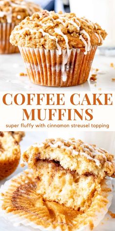 coffee cake muffins with cinnamon streusal topping on the top and bottom