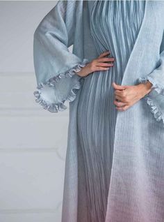 Blue Abaya, Abaya Fashion Dubai, Fashion Dresses Formal, Open Abaya, Modest Fashion Hijab, Hijabi Fashion Casual, Grayish Blue