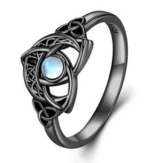 PRICES MAY VARY. 【Celtic Design】: The MoonStone is a gift from the Moon Goddess to mankind and has mystical powers. Our Black celtic ring features an interlocking trinity celtic knots and beautiful moonstone, crescent moon design, symbolizing eternal love, emotional bonds and good wishes. 【Hypoallergenic Material】: This Celtic knot ring is handcrafted from high quality 925 sterling silver and moonstone. It is also hypoallergenic, lead-free, nickel-free and cadmium-free, making them safe for thos Celtic Wedding Ring Sets Unique Celtic Wedding Rings, Viking Rings Wedding, Weddin Rings, Celtic Knot Rings, Crescent Jewelry, Knot Rings, Jewlery Rings, Celtic Ring, Celtic Knot Ring