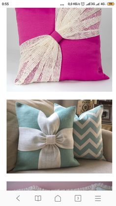 two different pillows with bows on them