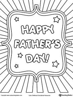 happy father's day coloring page with sunbursts and stars in the background