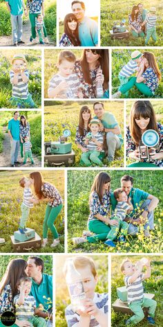 a collage of photos with people in the grass and one woman holding a child