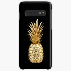 a gold pineapple on black samsung snap case with the image of a golden pineapple