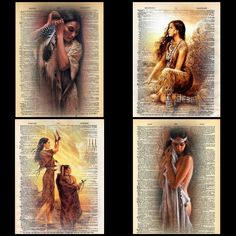 four pictures of native american women on an old book page, each with their own image