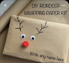 a reindeer wrapping paper kit with the words, diy reindeer wrapping paper kit write any name here