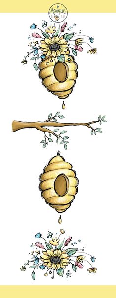 two bees are hanging from a beehive and one is holding a wooden stick