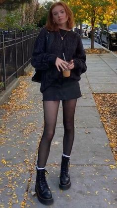 [PaidLink] 86 Hot Black Denim Skirt Outfit Ideas You Don't Want To Miss This Season #blackdenimskirtoutfit Black Tights Autumn Outfit, Cool Mini Skirt Outfits, Docs And Tights Outfit, Short Skirts And Boots, Sheer Black Tights Outfit Fall, Black Denim Skirt Fall Outfit, Black Skirt Outfits Fall, Black Skirt Date Outfit, Mini Skirts In Winter