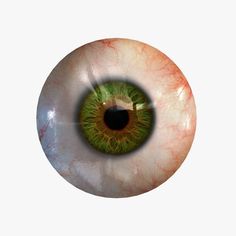 an eyeball with green and red iris