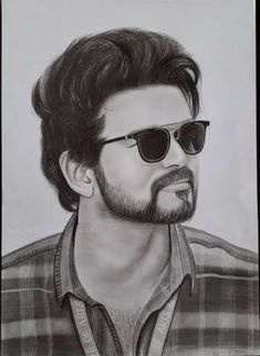 a pencil drawing of a man with sunglasses