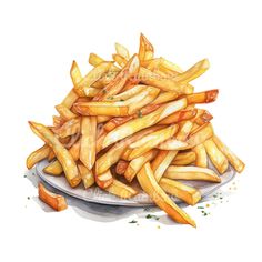 a drawing of french fries on a plate