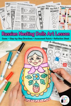 russian nesting dolls art lesson for kids to learn how to draw and color with markers