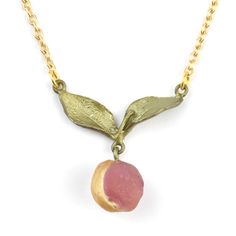 Single Peach Necklace - Goldmakers Fine Jewelry Elegant Handmade Peach Jewelry, Vintage Peach Necklace As Gift, Peach Gemstone Jewelry, Peach Flower-shaped Jewelry For Gift, Michael Michaud, Peach Necklace, Peach Jewelry, Aesthetic Accessories, Artfully Designed