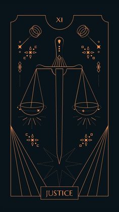 the zodiac sign for justice in gold and black with an image of two scales on each side