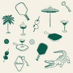 an image of various items that are in the shape of a hand drawn illustration on paper