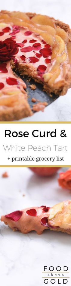 rose curd and white peach tart printable grocery list with text overlay