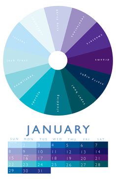 the color wheel for january is shown in blue and purple