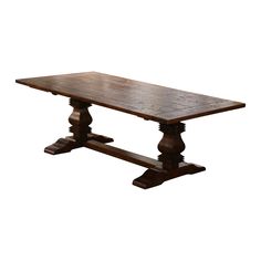 an old wooden table with two legs and a long slab on one end, against a white background