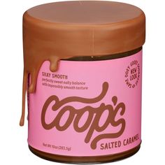 a jar of chocolate spread with the word copi's salted caramel on it