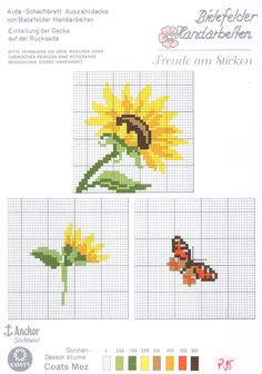 cross stitch pattern with sunflower and butterfly