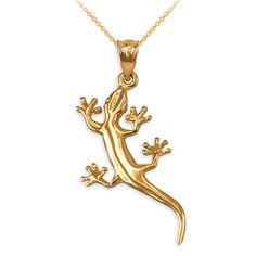 10K Polished Yellow Gold Lizard Charm Necklace Available as pendant or necklace. Chain length available: 16", 18", 20", 22". Metal: Yellow Gold Pendant Weight: 1.9 grams (10k) Pendant Width: 0.61 inch (16 mm) Pendant Height (w/bail): 1.4 inches (36 mm)  Bail opening: 3.5 mm Finish: High Polished Made in USA Free Gift Box Style: CH247 PAYMENT                     Immediate Payment is required after the Winning Bid            Item will be shipped immediately on the same or next business day of receiving full payment SHIPPING POLICY                     Items Will be Shipped by USPS Ground on the Same or Next Business day of receiving full payment            Tracking Number will be provided within 24-48 hrs. INTERNATIONAL CUSTOMERS         The order will be processed within 2-4 business days af Yellow Gold Jewelry, Rose Gold Metal, Yellow Gold Pendants, White Rose Gold, Fashion Jewelry Necklaces, Charm Pendant, Necklace Set