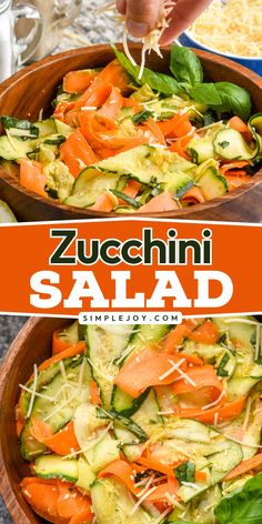 Looking for fresh zucchini food ideas? Try this Zucchini Salad recipe! Ready in just 10 minutes, it combines zucchini, carrots, parmesan, lemon zest, and lemon juice for a refreshing and quick dish! Zucchini Salad Recipes, Fruit Sides, Raw Zucchini Salad, Zucchini Noodles Salad, Zucchini Cupcakes, Dinner Outside, Zucchini Banana, Zucchini Banana Bread, Fresh Zucchini