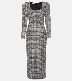 Belted Lurex® tweed midi dress in white - Alessandra Rich | Mytheresa Tweed Dress Outfit Classy, Net A Porter Dress, Alessandra Rich Dresses, Tweed Midi Dress, Housewife Dress, Royal Outfit, Princess Isabella, Money Dress, Rich Clothes