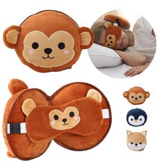 the monkey pillow has four different designs on it