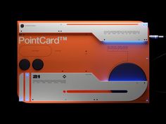 an orange and white electronic device with the word pointcard on it's side