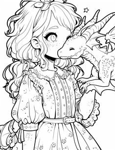 a girl holding a dragon in her hand with stars around her neck and the wings on her head