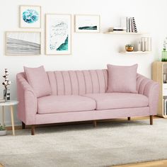 Light Pink Sofa, Couch Colors, Velvet Sofa Living Room, Chesterfield Style Sofa, Bright Office, Office Couch, Simple Sofa