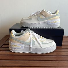 Brand New Nike Air Force 1 Shadow Size Women 8 Style Code:Dr7883-101 Color: Sail Light Silver Citron Tint This Size Is Sold Out Online! *********** Please Take A Close Look Of All Pics And Video, You Will Get The Exact Pair Of Shoes Displayed In Pics. All Sales Are Final And I Don’t Accept Return! Thank You! Nike Leather, Nike Air Force 1 Shadow, Nike Free Flyknit, Lacing Shoes For Running, Air Force 1 Shadow, New Nike Air Force, All Nike Shoes, Nike Air Max Thea, Pink Running Shoes