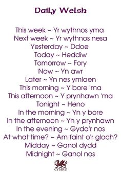 a poem written in purple with the words daily welsh