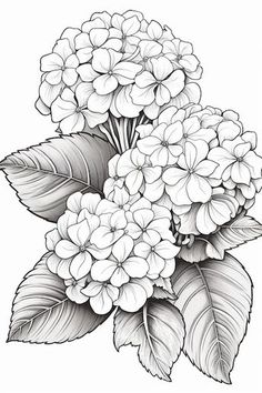 a black and white drawing of some flowers