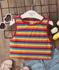 Tank Tops Outfit, Outer Banks Outfits, Shein Kids, 80s Outfit, Cute Preppy Outfits, Tanktop Girl, Fashionista Clothes, Girls Stripes, Top Tank