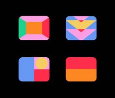 four square icons in different colors on a black background