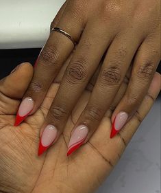 French Tip Almond, Red French Tip, Ballerina Nails Designs, Stilleto Nails Designs, Red Acrylic Nails, Red French, Feel Lost, Homecoming Nails Acrylic, Simple Gel Nails