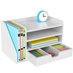 PRICES MAY VARY. ✅【Efficient Office】The desktop organizer features a side file rack, three-tier trays, and one drawer unit, helping you quickly differentiate and access files and items for increased efficiency. ✅【Flexible Configuration】You can place the drawer in various positions according to your usage habits. It fits in any of the four trays included in the product, or it can be taken out to use as a standalone desktop organizer. ✅ Space-Saving Design: Capable of holding more items and saving desk space, which facilitates office work. This file organizer is perfect for storing your files, books, letters, A4 paper, and the drawer is ideal for organizing markers, sticky notes, tools (scissors, small tape dispensers, mini staplers, utility knives, staples, paper clips, clips) and other off Laptop Storage Ideas, Organizing Markers, Kids Desk Organization, Marker Organizer, Desk File Organizer, Desk Clutter, Organized Workspace, Adjustable Drawer, Craft Holder