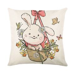 44232330313891 Spring Rabbit, Easter Cartoons, Easter Pillows, Floral Cushion Covers, Floral Cushions, Easter Bunny Rabbit, Bunny Print, Sofa Cushion Covers, Linen Pillow Covers