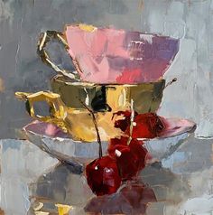 an image of a cup and saucer with cherries on the side, which is sold for $ 100