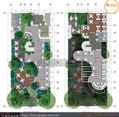 the plans for an apartment complex, including two parking spaces and three parking spaces on each side