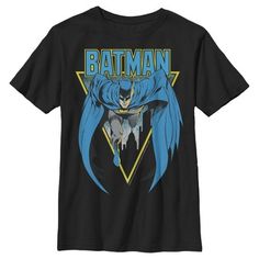 a black batman t - shirt with blue wings on the chest and an image of bat