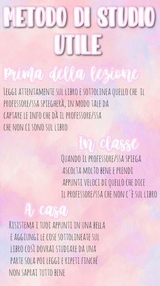 a pink and blue poster with the words metod di studio utile