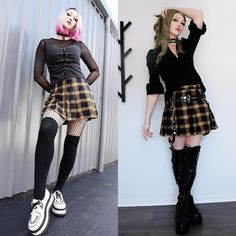 Plaid Skirt Work Outfit, Skirt Work Outfit, Holiday Costumes, Retro Punk, Alt Fashion, Punk Style, J Fashion, Plaid Skirt, Cotton Skirt