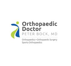 the orthopedic doctor peter bock, m d logo on a white background