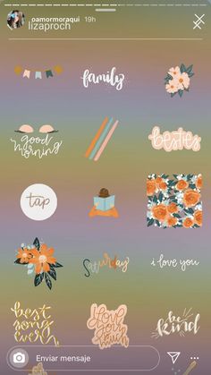 some stickers that are on the back of a cell phone with flowers and words