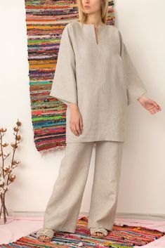 Trouser And Shirt For Ladies, Linen Matching Set, Christmas Outfits Aesthetic, Loose Linen Shirt, Christmas Outfit Aesthetic, Linen Palazzo Pants, Outfit Ideas College, Fall Outfits Aesthetic, Hijab Dp